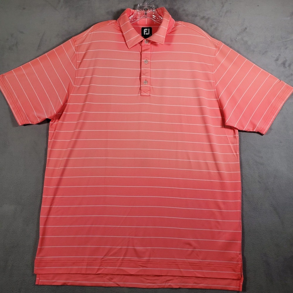Footjoy FJ Golf Polo Shirt Mens XL Pink White Stripe Performance Stretch‎ Preppy
